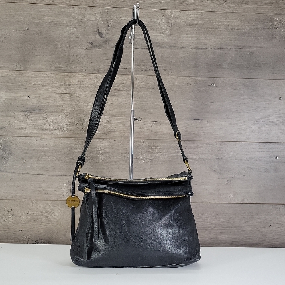 Margot Black Leather Crossbody Bag with Gold Zippers